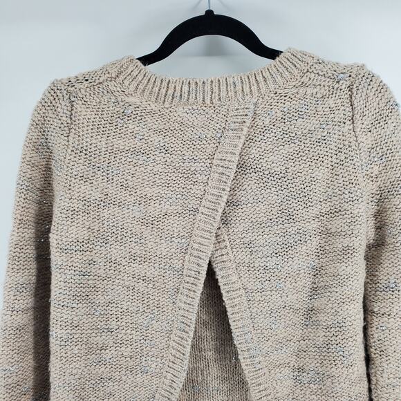 Banana Republic Neutral Tan Italian Wool Yarn Metallic Open Tulip Hem Back XS - Picture 8 of 10